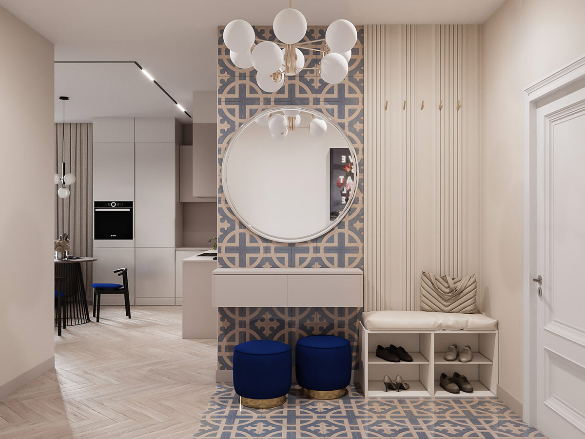 高级蓝调公寓设计，不足90㎡的单卧室竟能如此有格调