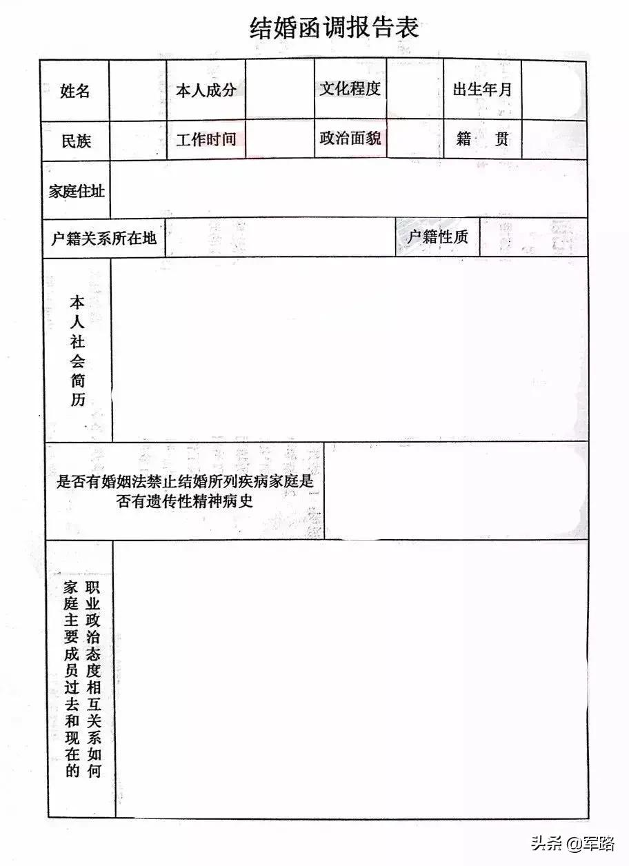 军人结婚表格完整版,军人结婚登记需要填什么表