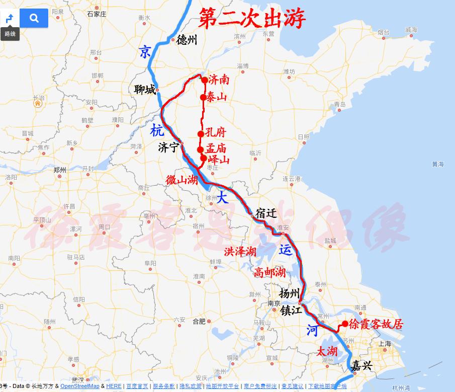 徐霞客旅行的路线,徐霞客的游历路线图