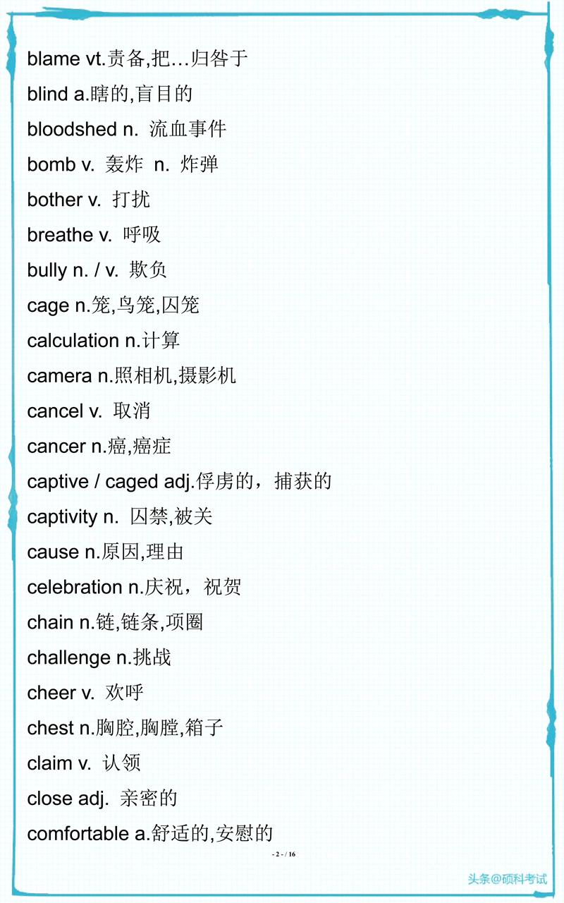 中考英语高频考点单词大全,初中英语阅读理解单词