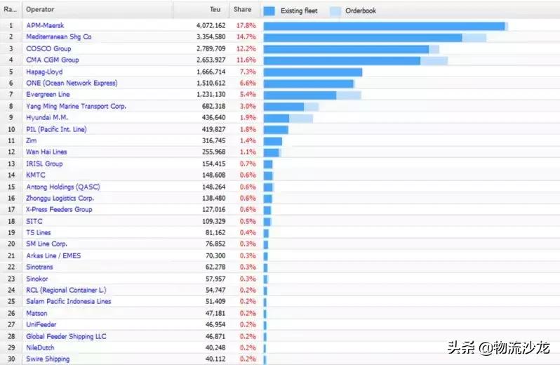 2024全球船公司运力排行榜,全球前十集装箱公司运力排名