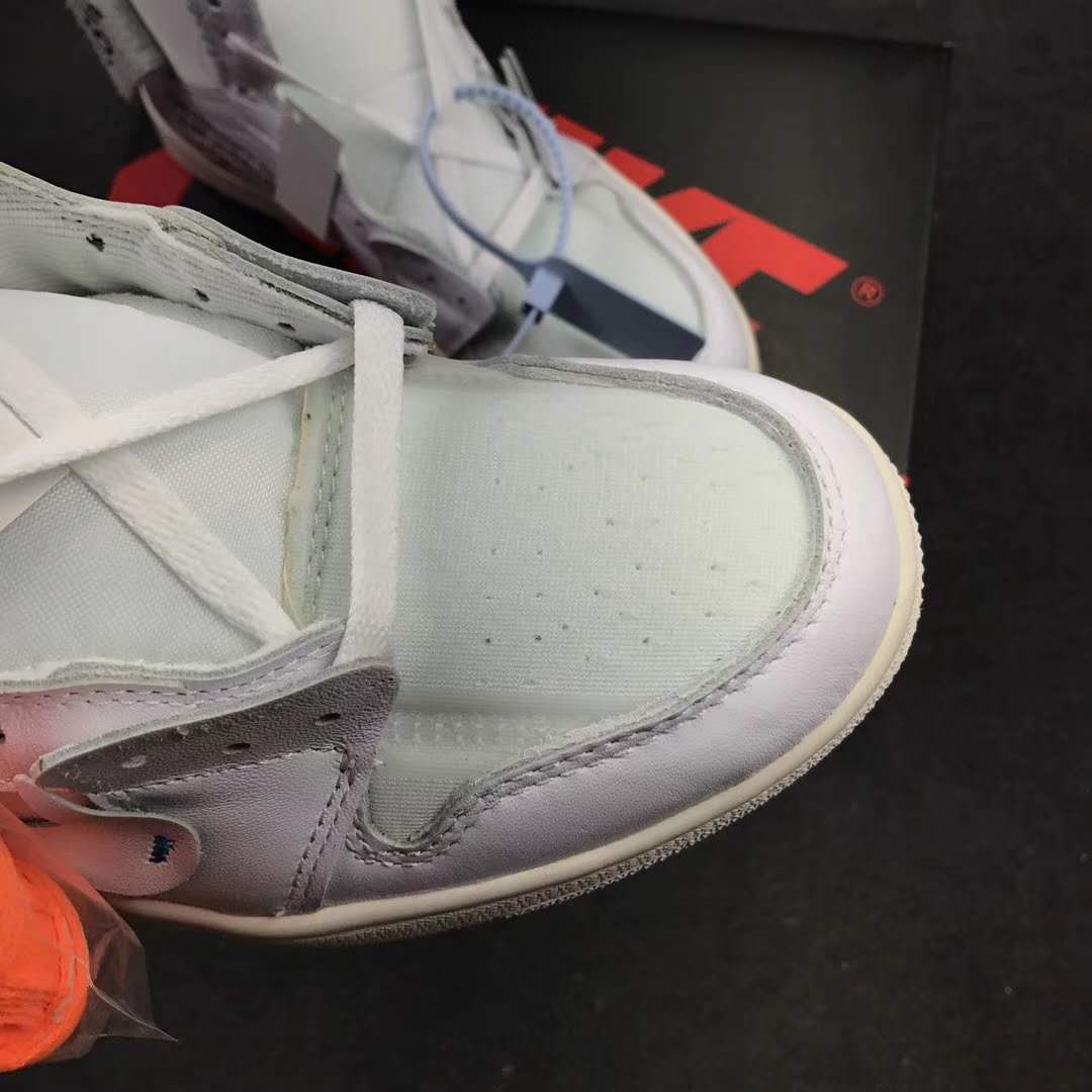 aj1联名offwhite纯白鞋头细节,nikeaj1低帮芝加哥红白黑测评