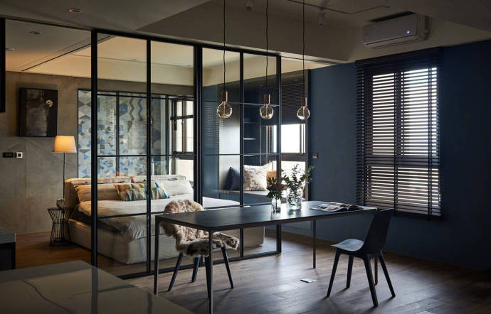 屋内通透玻璃墙,现代风格玻璃墙装修效果图