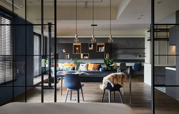 屋内通透玻璃墙,现代风格玻璃墙装修效果图