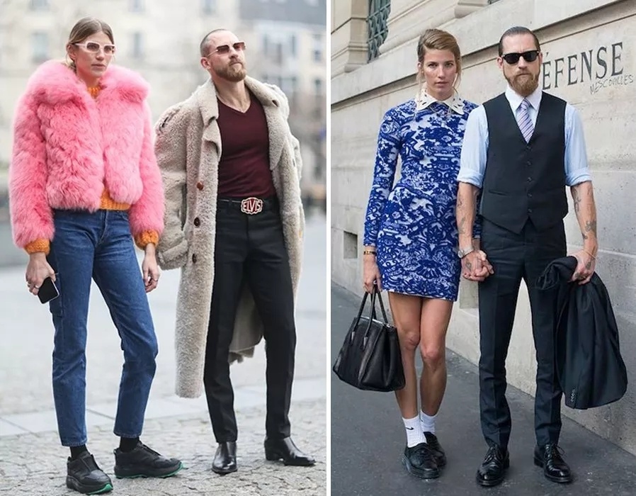 街拍街上夫妻秀恩爱,街拍路上秀恩爱