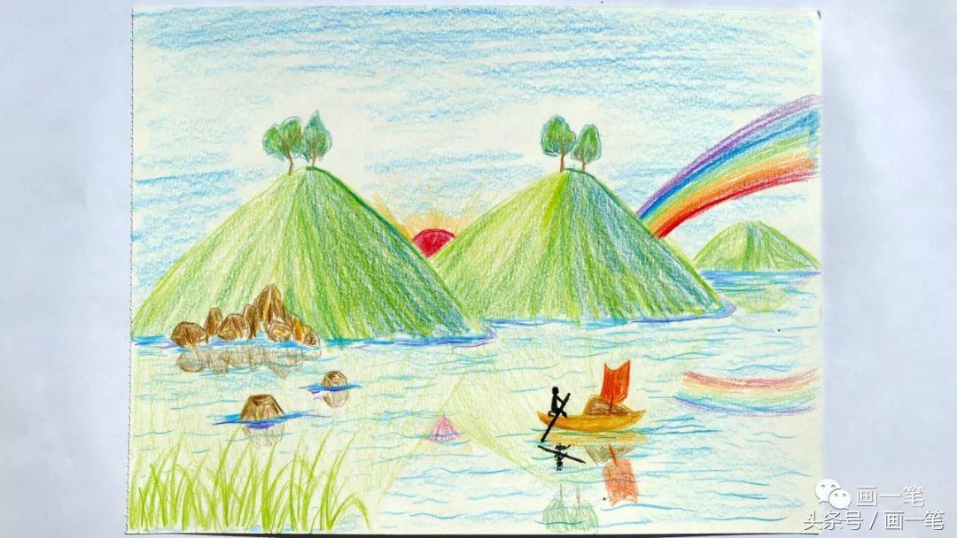 丙烯画山水画瀑布,石英砂丙烯画瀑布