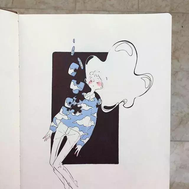 日本小姐姐画画素描,日本小姐姐一组插画