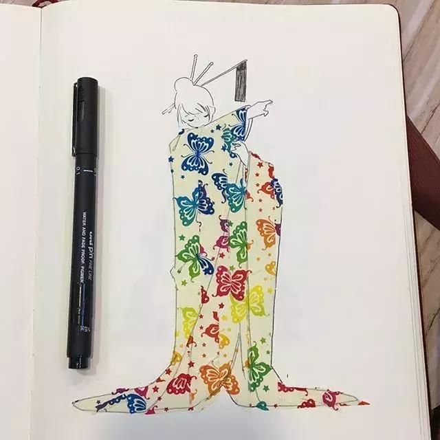 日本小姐姐画画素描,日本小姐姐一组插画