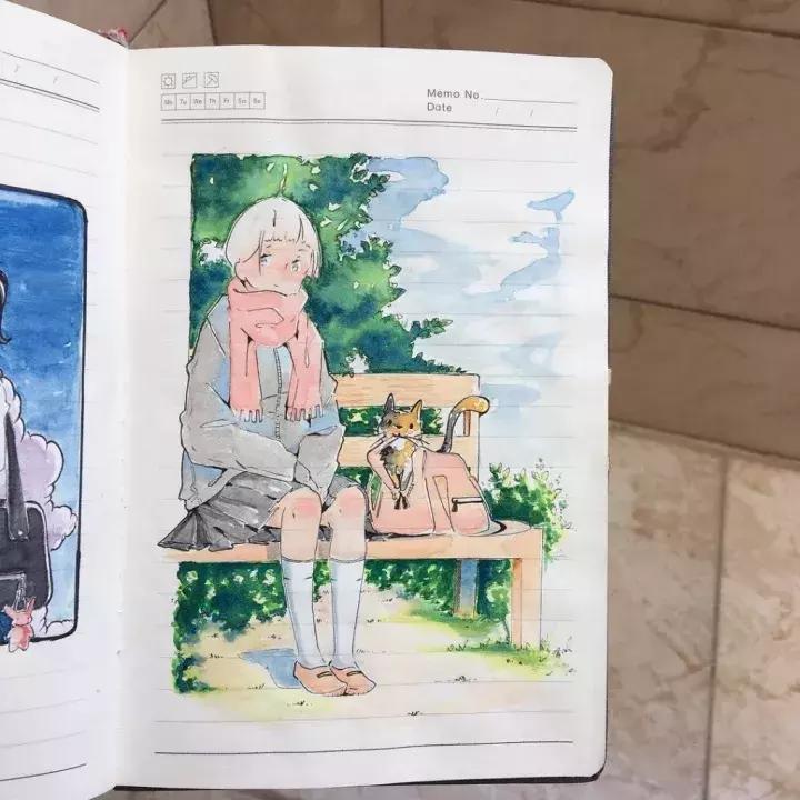 日本小姐姐画画素描,日本小姐姐一组插画