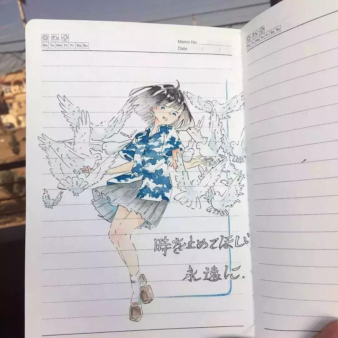 日本小姐姐画画素描,日本小姐姐一组插画