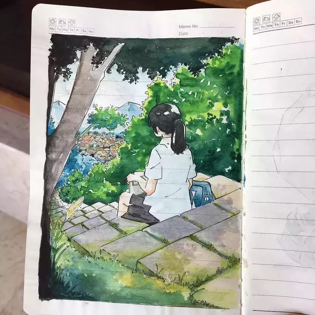 日本小姐姐画画素描,日本小姐姐一组插画