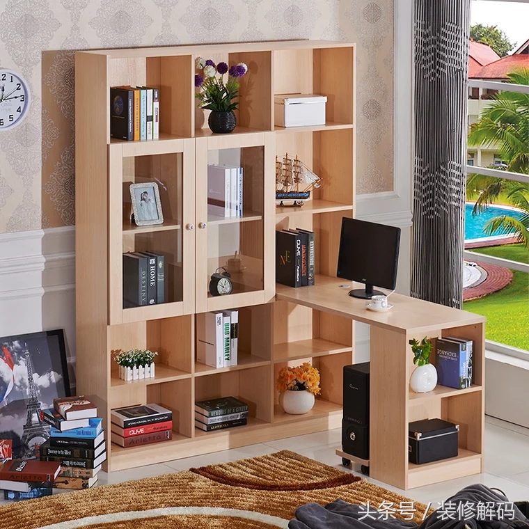 书柜电脑桌一体颜色搭配最新款,衣柜书柜电脑桌组合拐角