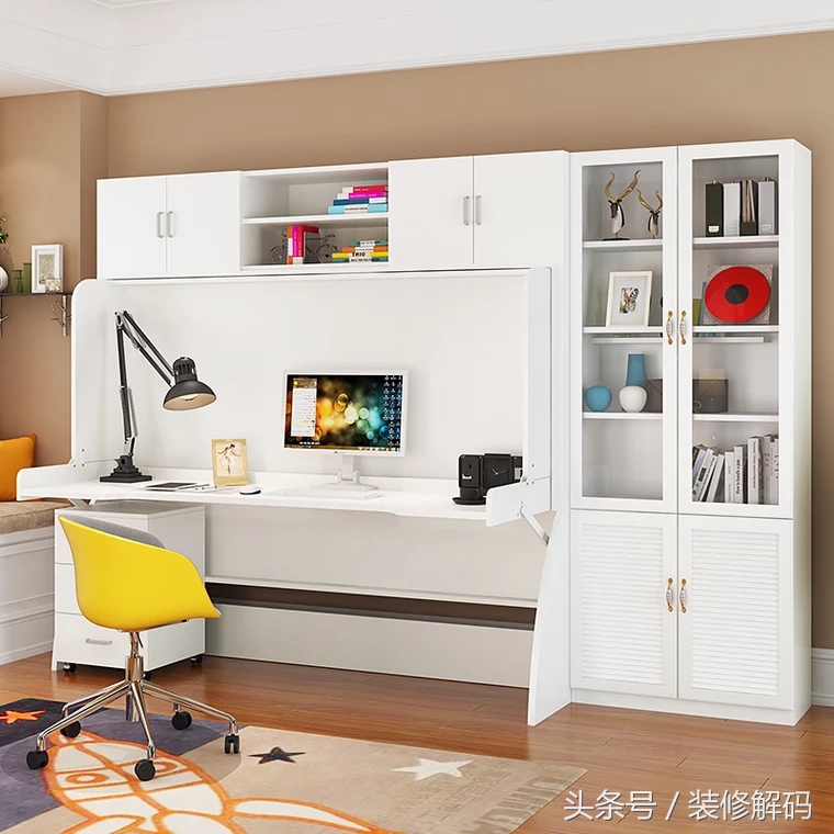 书柜电脑桌一体颜色搭配最新款,衣柜书柜电脑桌组合拐角