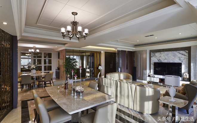 鼎晟大理石瓷砖搭配微晶石鱼肚纹背景墙打造经典传世之美