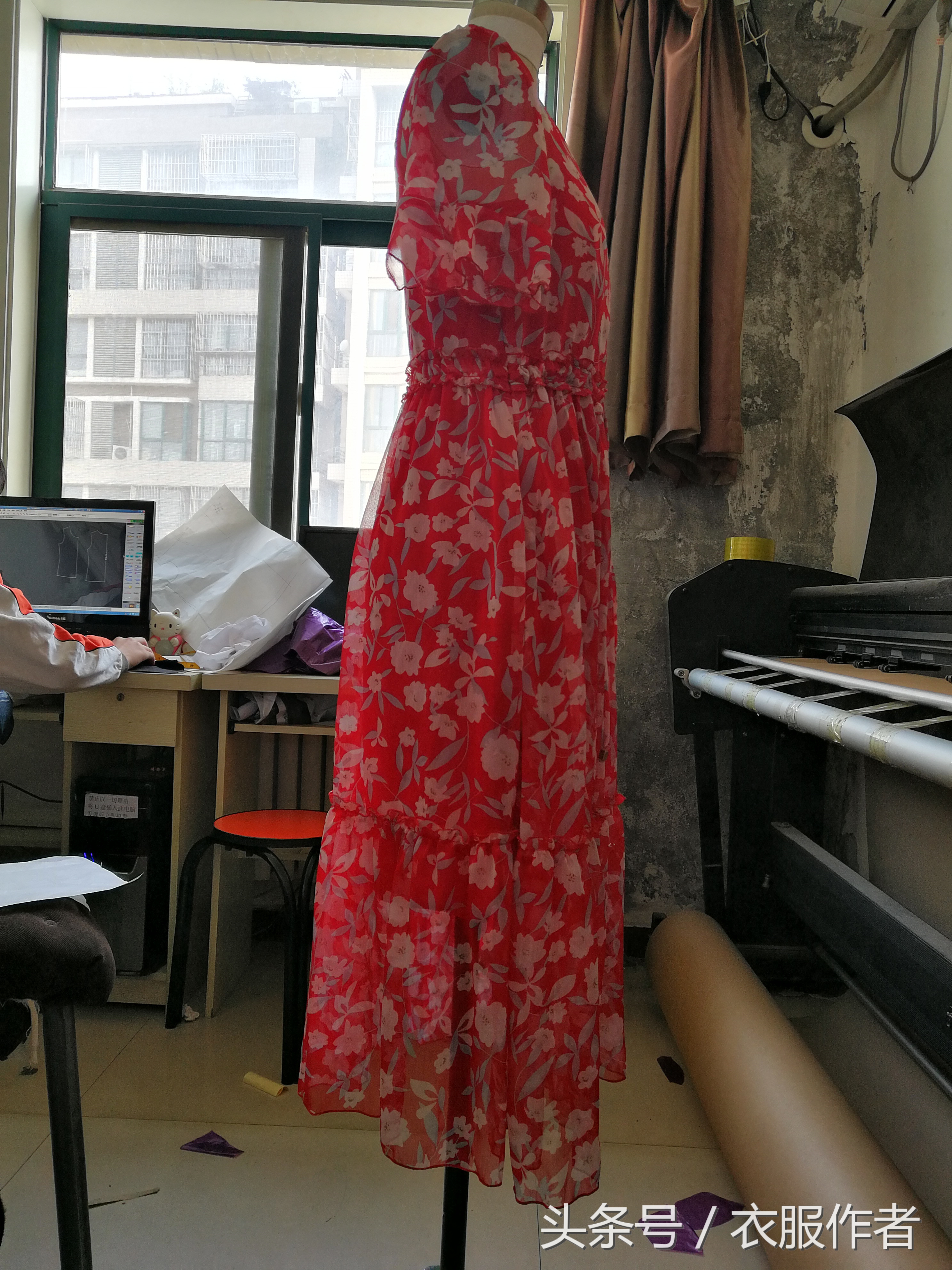 宽松款桑蚕丝落肩袖连衣裙纸样,复古宽松雪纺连衣裙纸样