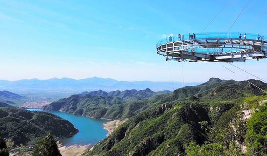 石林峡七彩池玻璃ufo观景台,平谷石林峡ufo玻璃栈道观景台