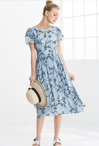 夏季树叶印花连衣裙,印花连衣裙夏季2022爆款