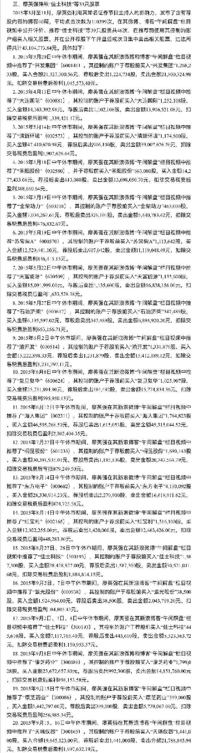 股市名嘴廖英强老师案结果是什么,谈股论金主持人廖英强操纵股票