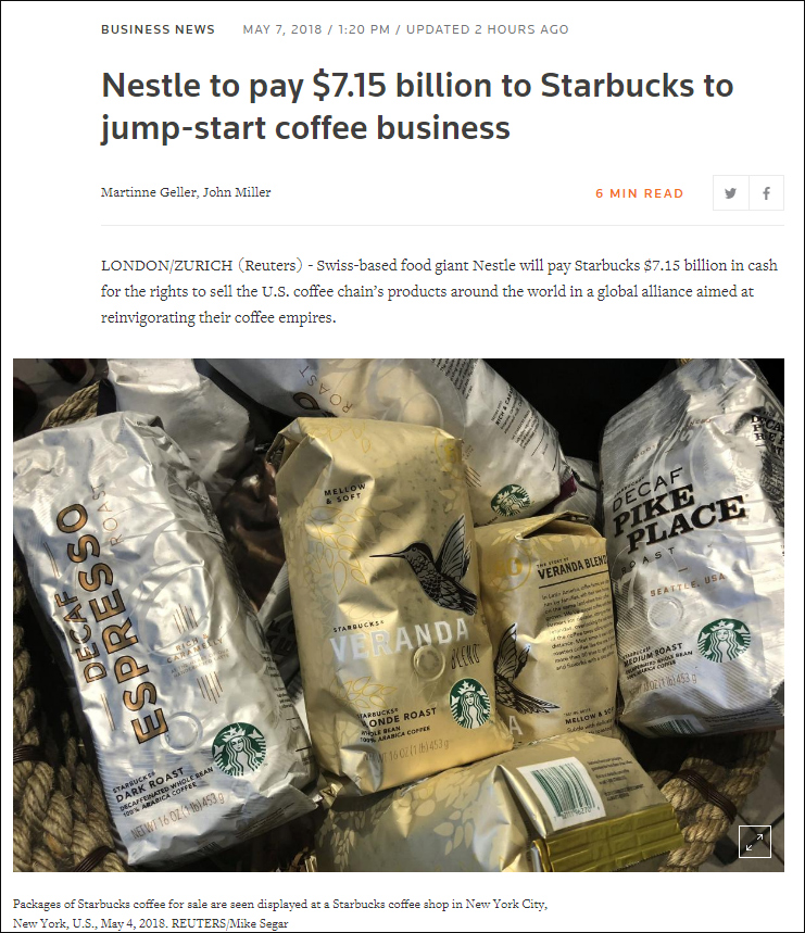 雀巢能够成功收购星巴克的原因,雀巢出售70亿元