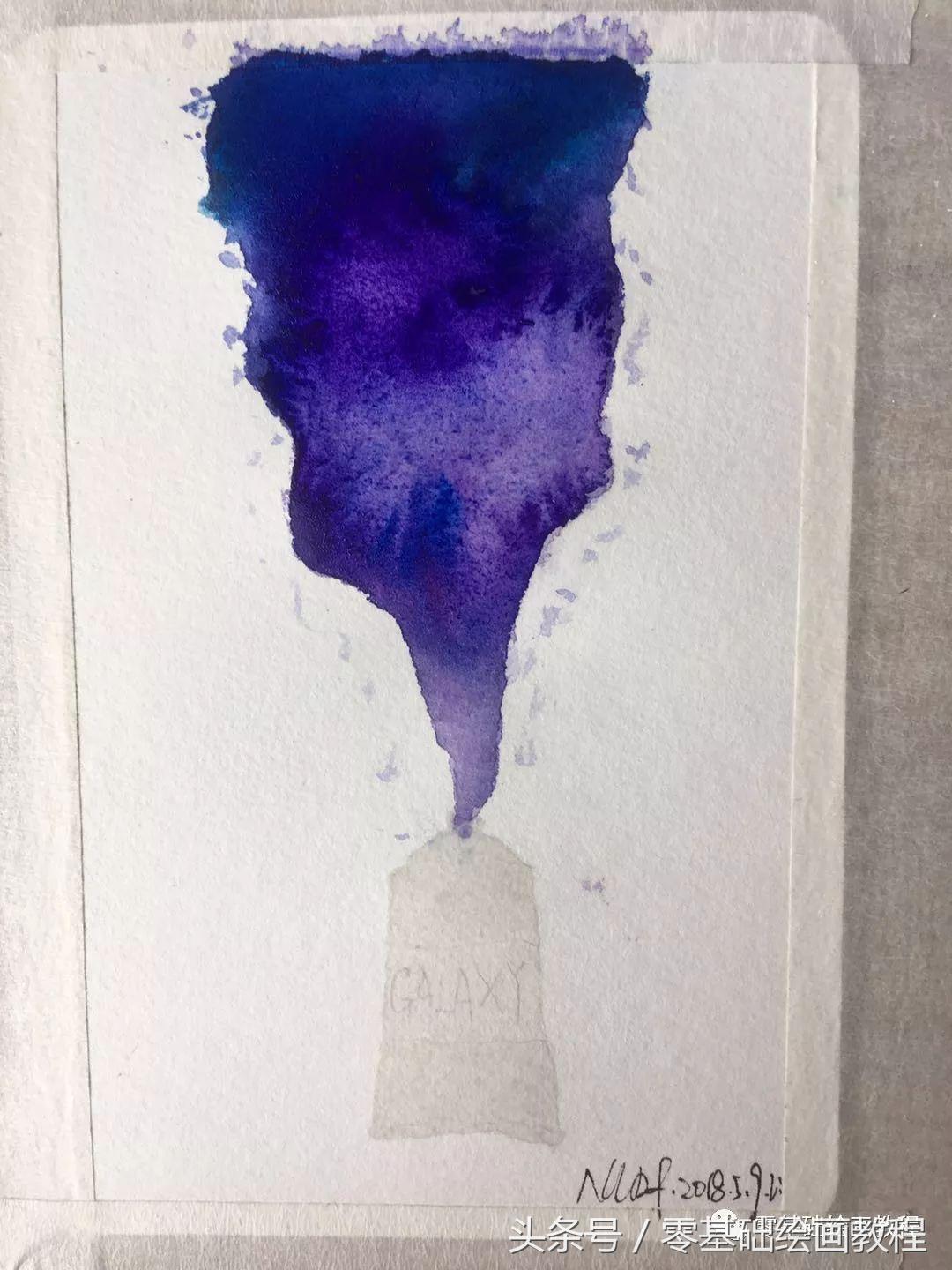 水彩颜料画星空简单版鲸鱼,固体水彩颜料教程星空