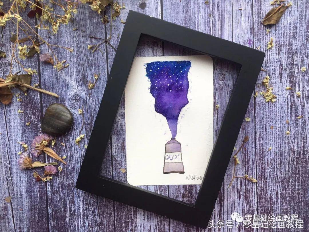 水彩颜料画星空简单版鲸鱼,固体水彩颜料教程星空