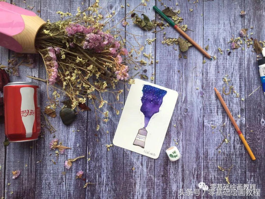 水彩颜料画星空简单版鲸鱼,固体水彩颜料教程星空