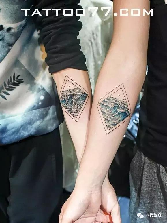 老兵手臂纹身作品欣赏,老传统小图情侣款纹身手稿