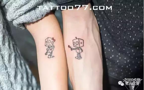 老兵手臂纹身作品欣赏,老传统小图情侣款纹身手稿