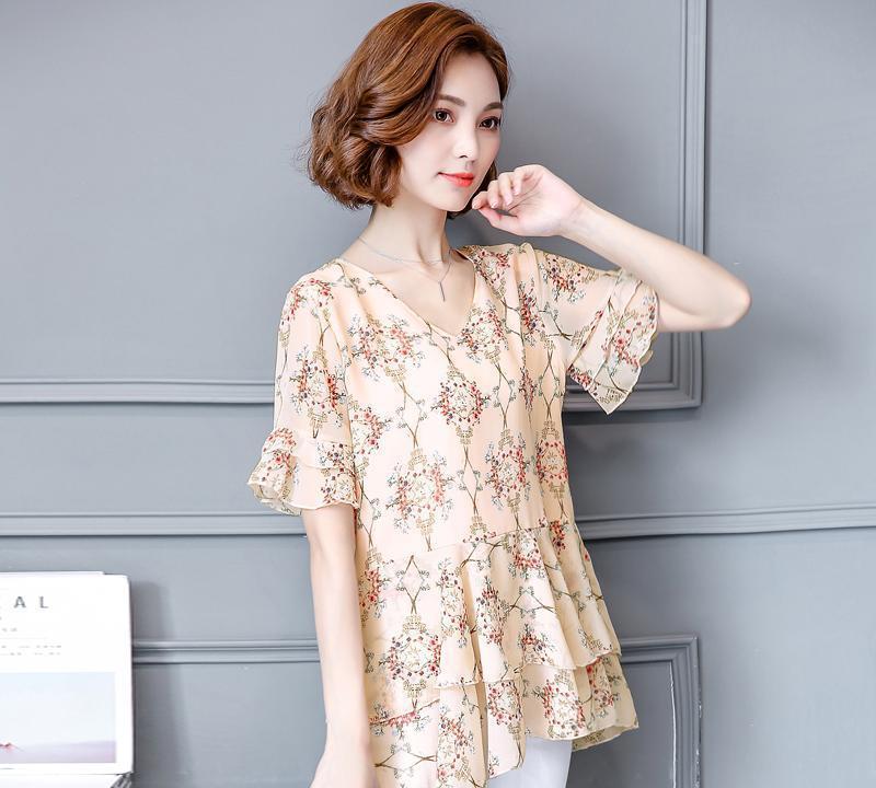适合胖子穿的夏季雪纺衫成熟风,雪纺衫上衣新款中年女士遮肉