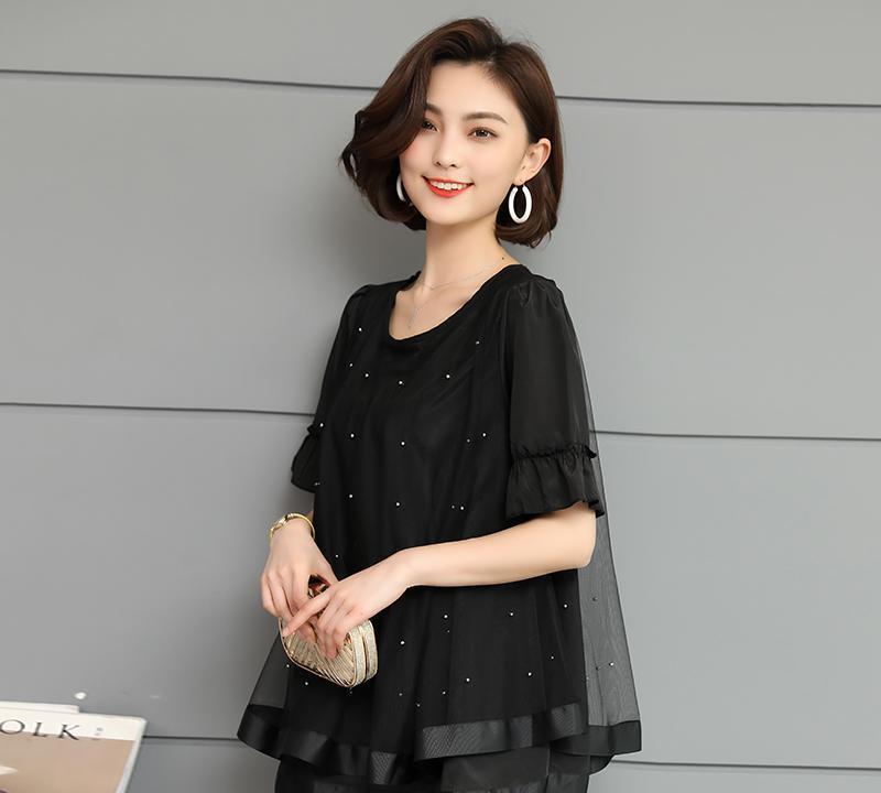适合胖子穿的夏季雪纺衫成熟风,雪纺衫上衣新款中年女士遮肉