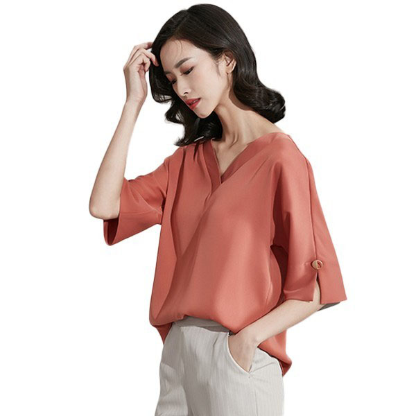 气质雪纺衫深v领显瘦,雪纺衫上衣v领新款显瘦