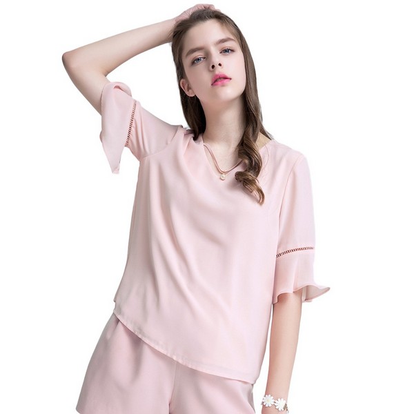 气质雪纺衫深v领显瘦,雪纺衫上衣v领新款显瘦