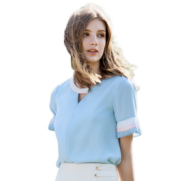 气质雪纺衫深v领显瘦,雪纺衫上衣v领新款显瘦