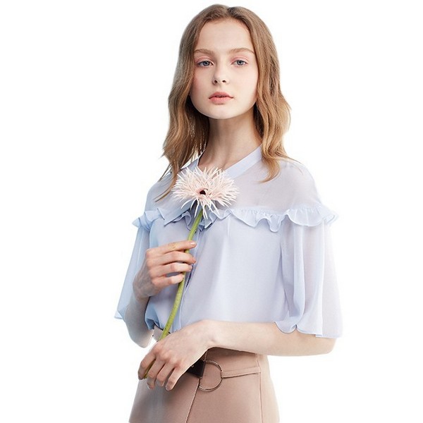 气质雪纺衫深v领显瘦,雪纺衫上衣v领新款显瘦