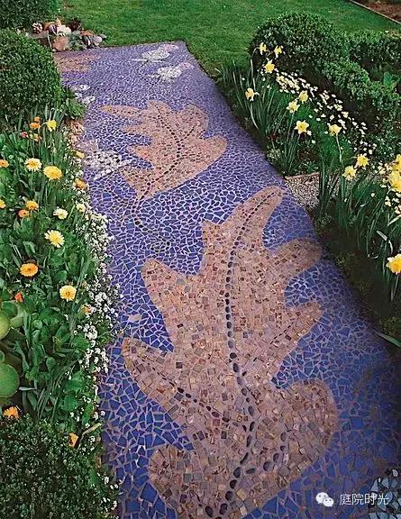 庭院小路台阶铺装效果图,马赛克庭院铺装