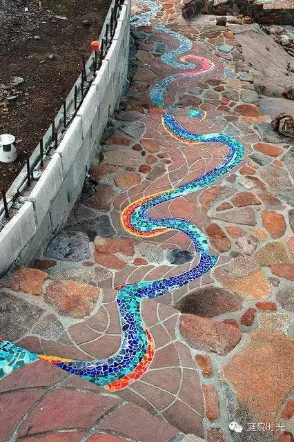 庭院小路台阶铺装效果图,马赛克庭院铺装