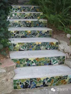 庭院小路台阶铺装效果图,马赛克庭院铺装