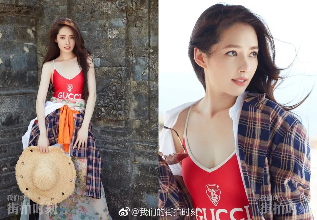 江疏影迪丽热巴穿着,热巴去海滩游泳图片