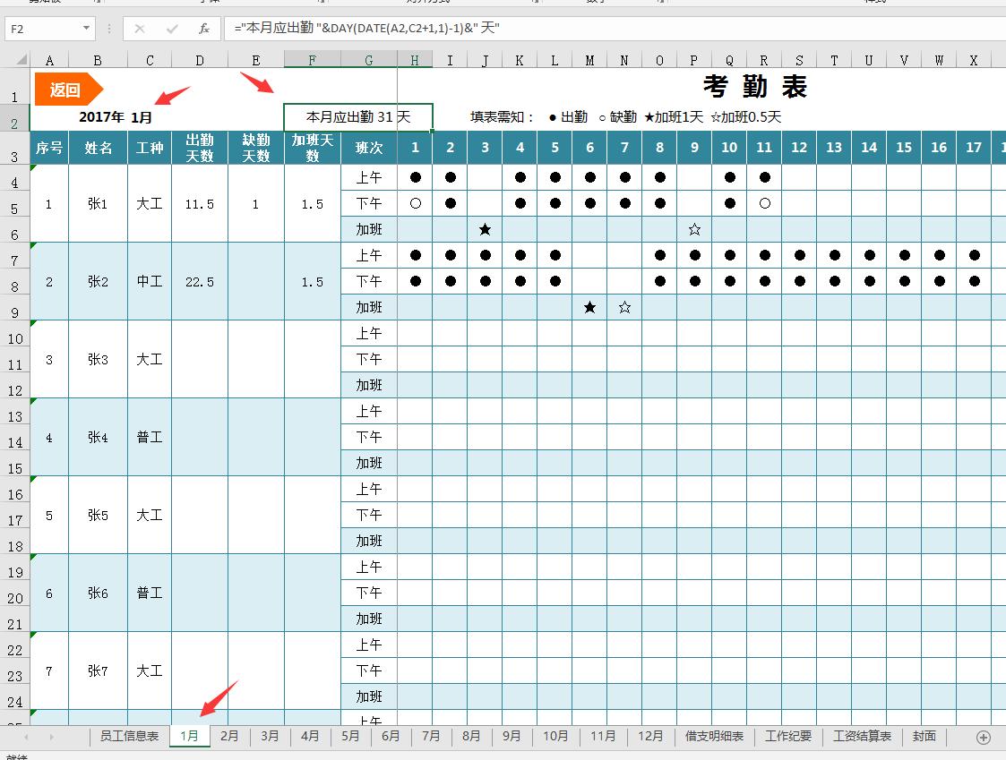 excel工资考勤表自动统计天数,excel表格考勤表怎么计算工资