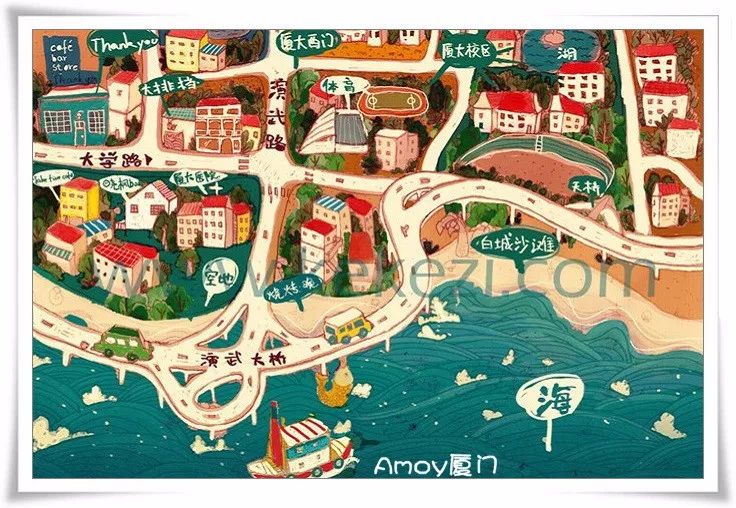 厦门旅游地图手绘简图,厦门集美手绘地图