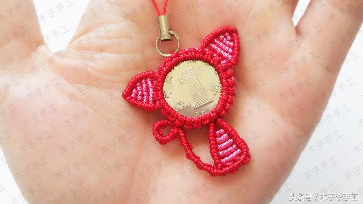 编织硬币小猫挂件,硬币挂件编织教程猫头
