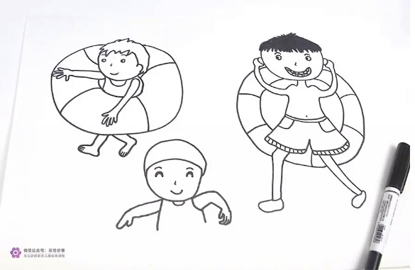 夏日儿童创意绘画,幼儿绘画创意作品游泳