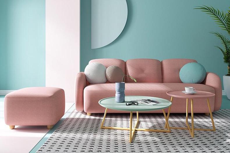 北欧简约客厅沙发地毯,北欧不吊顶客厅软装搭配效果图