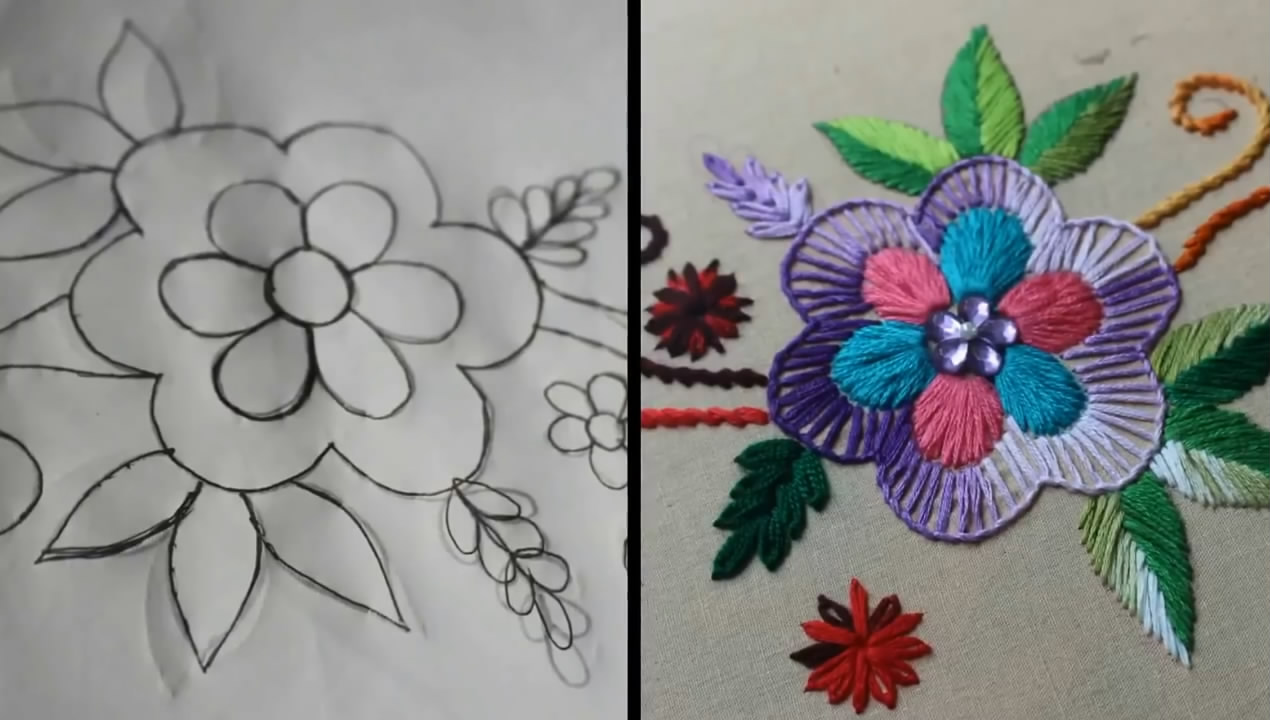 简单刺绣花草针法教程,初学刺绣花朵针法教程