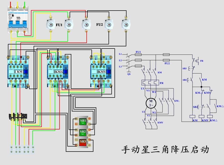 温度表控制星三角降压启动电路图,星三角降压启动控制电路图手动