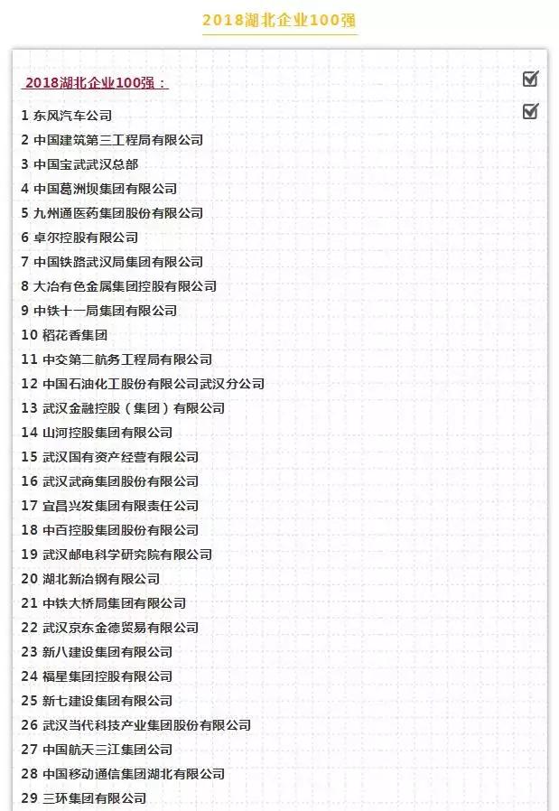 湖北电子企业100强排名,湖北100强企业