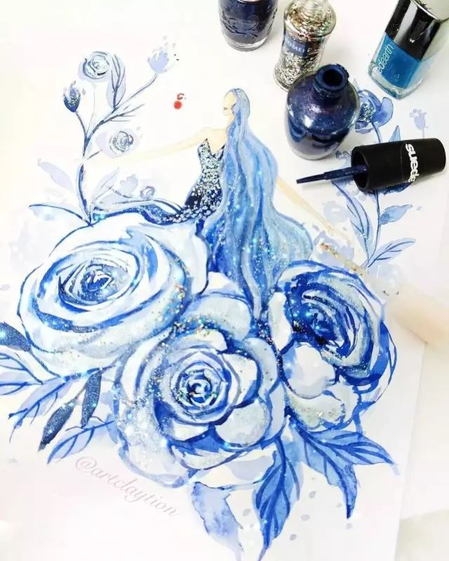 新加坡才女用口红和指甲油创作的高定礼服,居然比设计师手稿还要美!