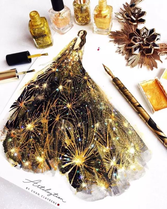 新加坡才女用口红和指甲油创作的高定礼服,居然比设计师手稿还要美!