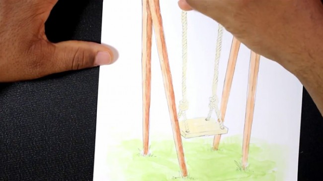 蘑菇秋千创意画,秋千上的花怎么画