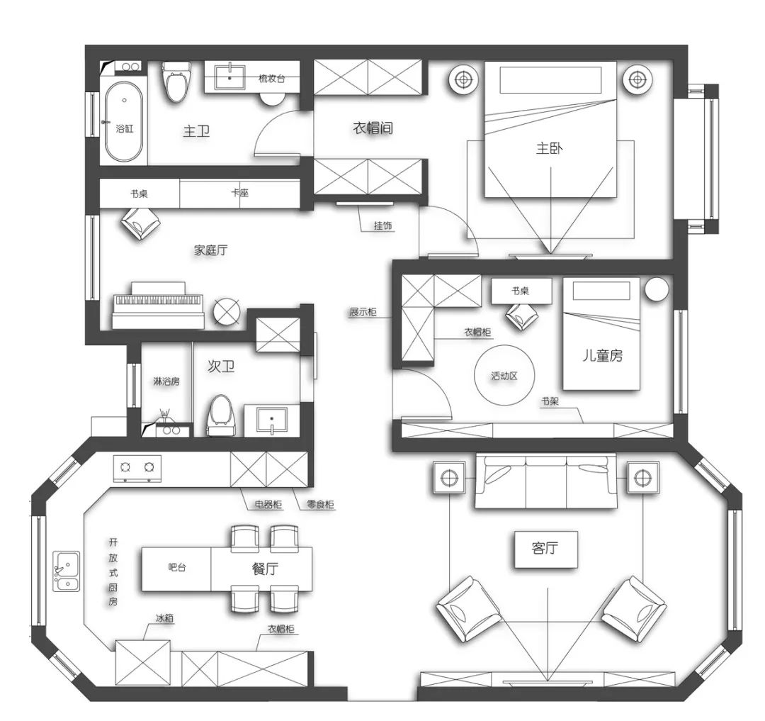 装修风格美式一厅三房,小户型美式轻奢3室2厅装修效果图